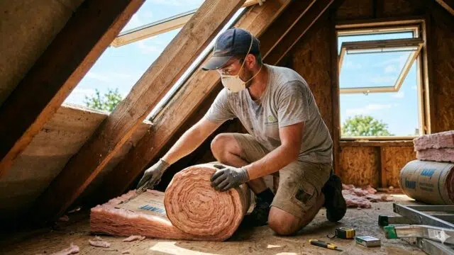 personne qui réalise des travaux d'isolation l'été