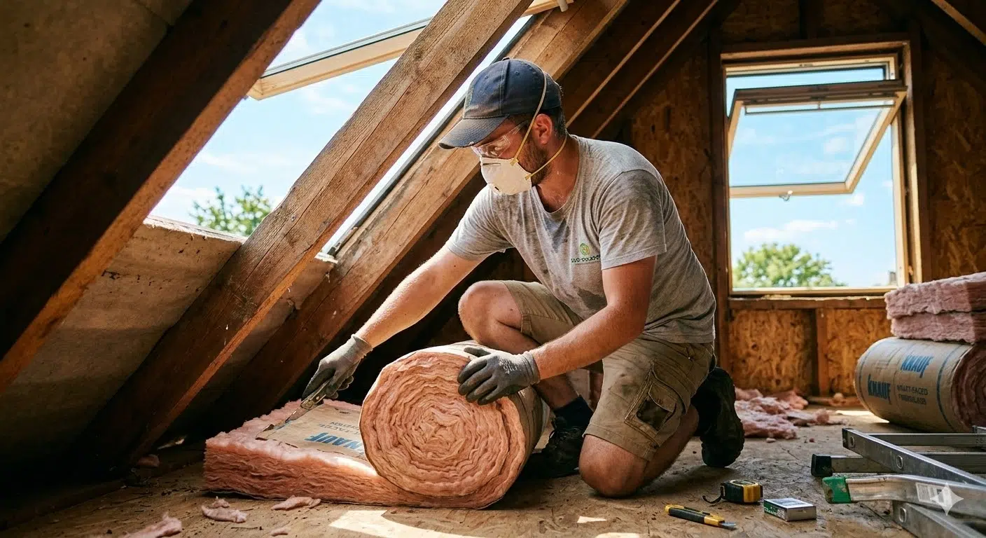 personne qui réalise des travaux d'isolation l'été