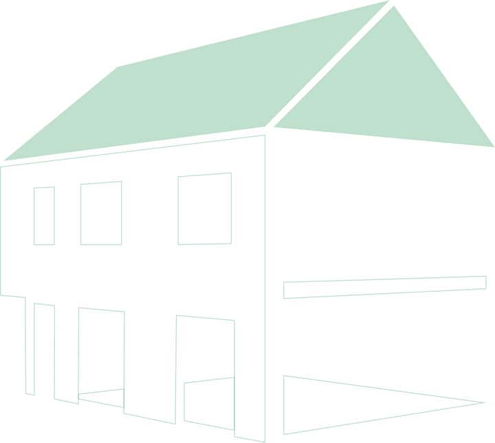 Croquis d'une maison vue de coté avec mise en évidence de la toiture